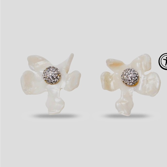 Lele Sadoughi 10 Year Anniversary Mother of Pearl Crystal Button Earrings - Picture 1 of 2